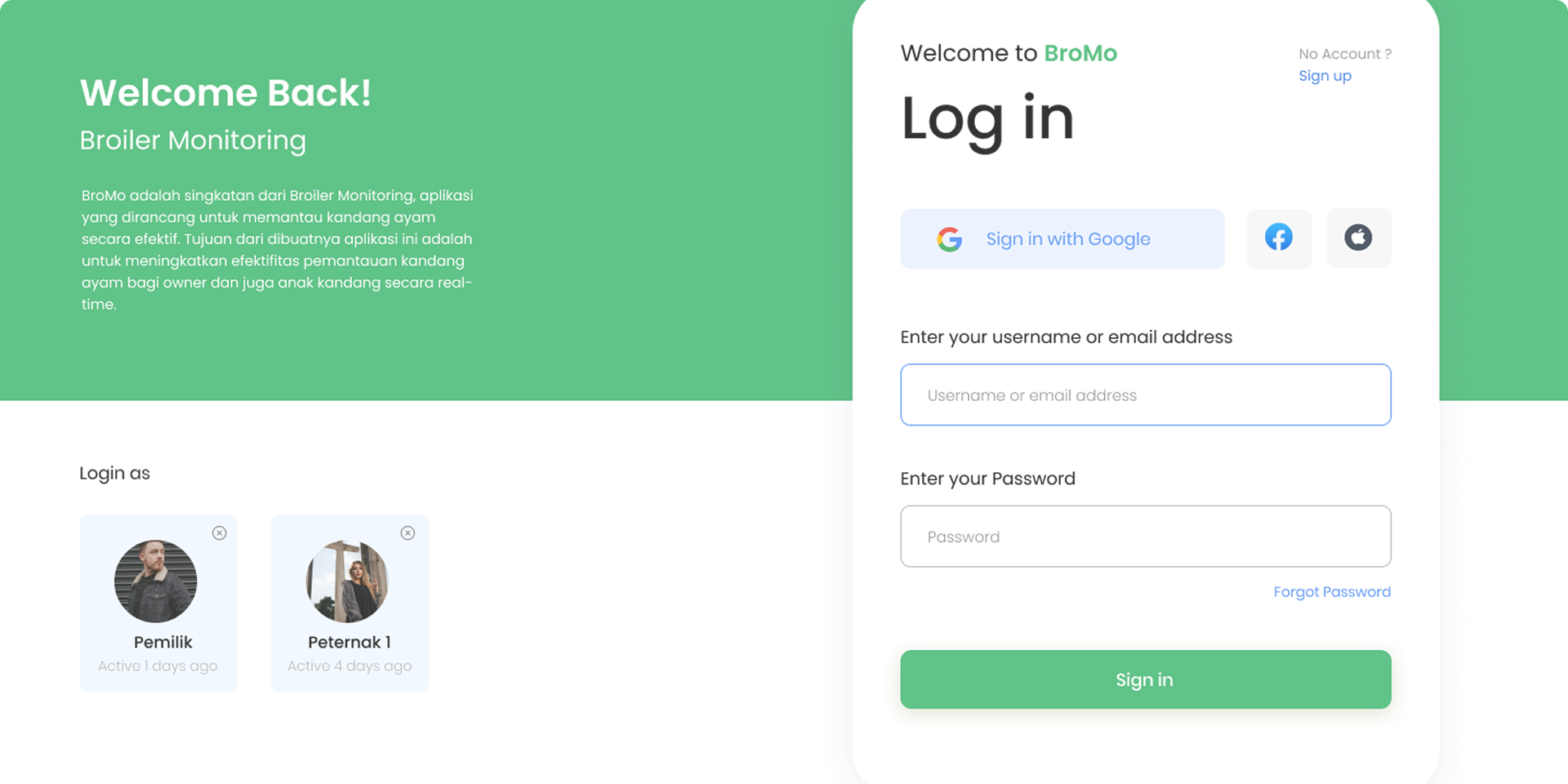Landing Page Interface